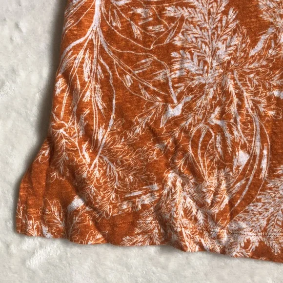 Rachel Zoe Linen Orange Floral Short Sleeve V-Neck Blouse Top - Picture 3 of 4